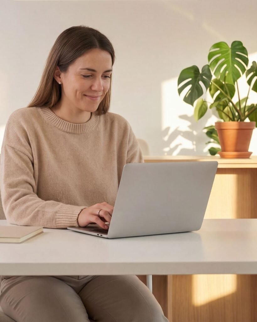 Woman replying to emails on a laptop